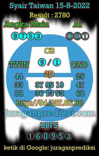 Prediksi Taiwan 15 Agustus 2022 dan juga Syair taiwan hari ini Senin 15 8 2022 adalah angka keluar togel taiwan malam hari ini
